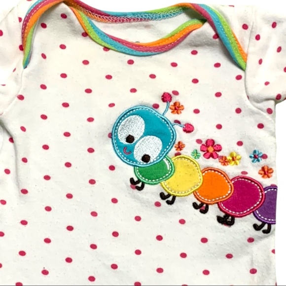 Nuby Polka Dot Rainbow Caterpillar Patch Snap Button Cap Sleeve Bodysuit 0-3 Mth - Picture 2 of 4